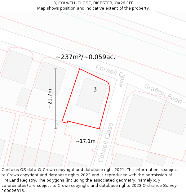3, COLWELL CLOSE, BICESTER, OX26 1FE: Plot and title map