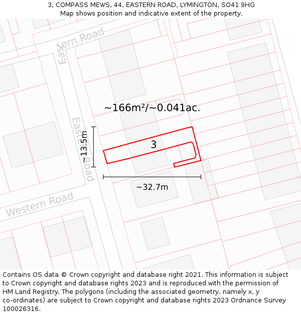 3, COMPASS MEWS, 44, EASTERN ROAD, LYMINGTON, SO41 9HG: Plot and title map
