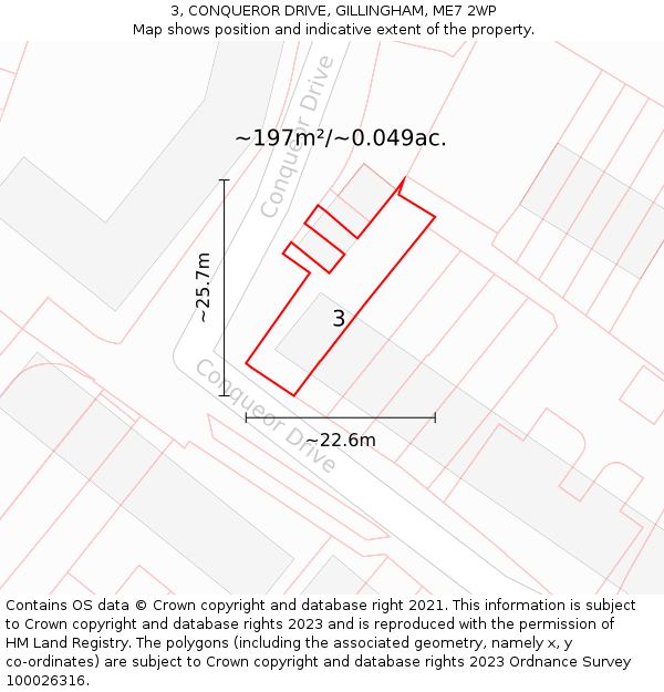 3, CONQUEROR DRIVE, GILLINGHAM, ME7 2WP: Plot and title map