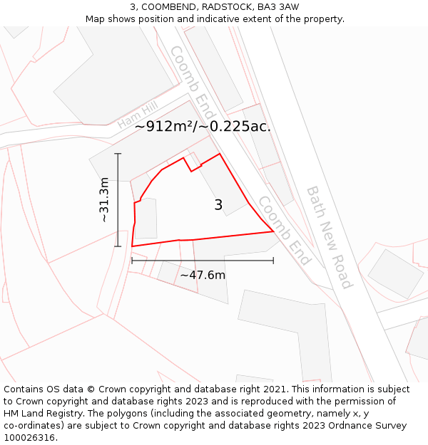 3, COOMBEND, RADSTOCK, BA3 3AW: Plot and title map