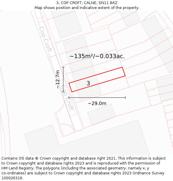 3, COP CROFT, CALNE, SN11 8AZ: Plot and title map