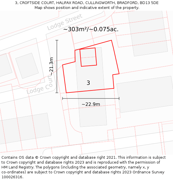 3, CROFTSIDE COURT, HALIFAX ROAD, CULLINGWORTH, BRADFORD, BD13 5DE: Plot and title map