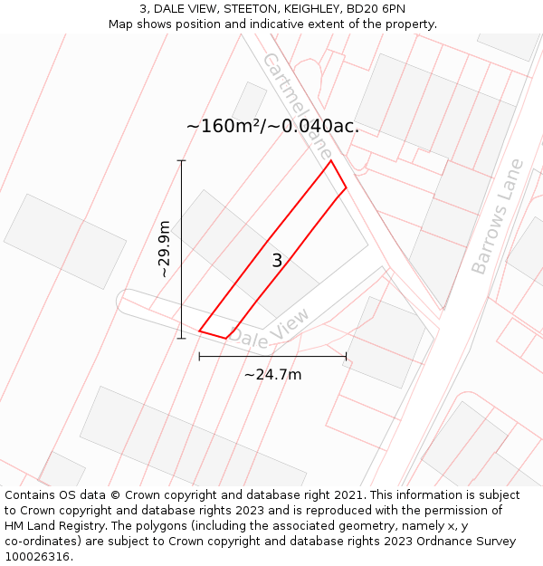 3, DALE VIEW, STEETON, KEIGHLEY, BD20 6PN: Plot and title map