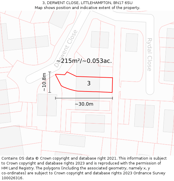 3, DERWENT CLOSE, LITTLEHAMPTON, BN17 6SU: Plot and title map