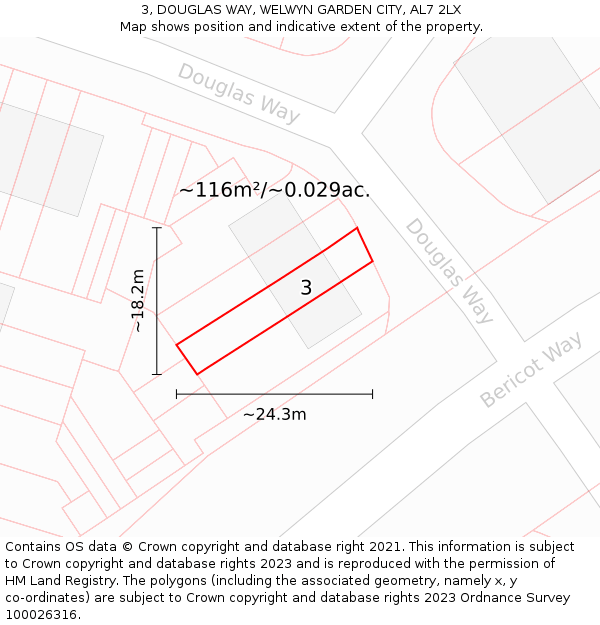 3, DOUGLAS WAY, WELWYN GARDEN CITY, AL7 2LX: Plot and title map