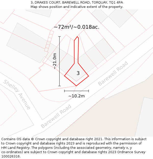 3, DRAKES COURT, BAREWELL ROAD, TORQUAY, TQ1 4PA: Plot and title map