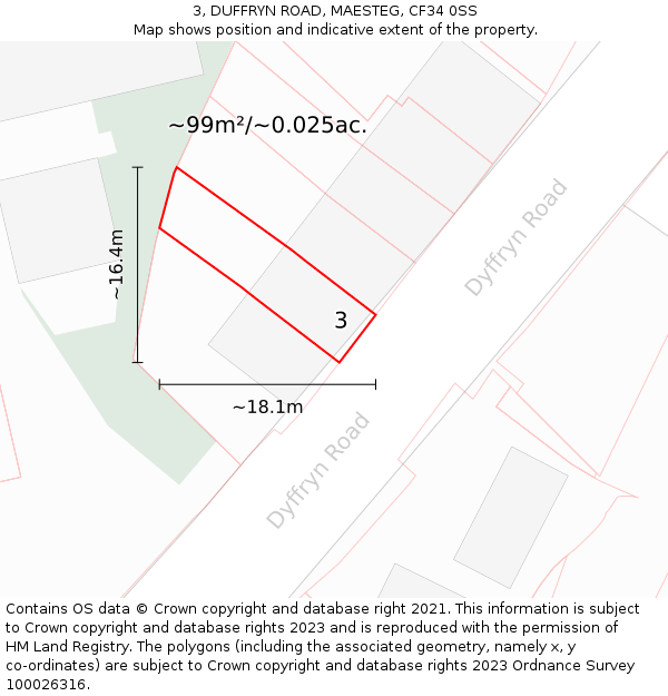 3, DUFFRYN ROAD, MAESTEG, CF34 0SS: Plot and title map