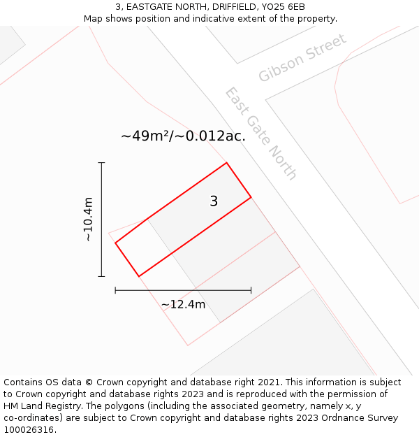 3, EASTGATE NORTH, DRIFFIELD, YO25 6EB: Plot and title map