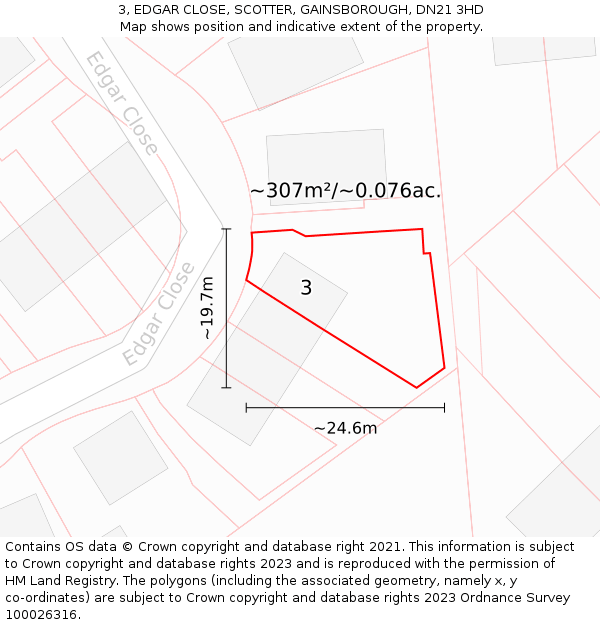 3, EDGAR CLOSE, SCOTTER, GAINSBOROUGH, DN21 3HD: Plot and title map