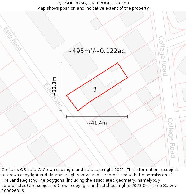 3, ESHE ROAD, LIVERPOOL, L23 3AR: Plot and title map