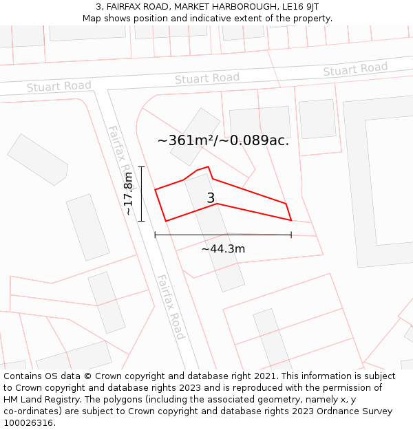 3, FAIRFAX ROAD, MARKET HARBOROUGH, LE16 9JT: Plot and title map