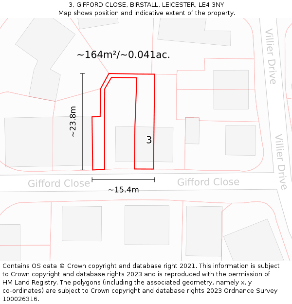 3, GIFFORD CLOSE, BIRSTALL, LEICESTER, LE4 3NY: Plot and title map