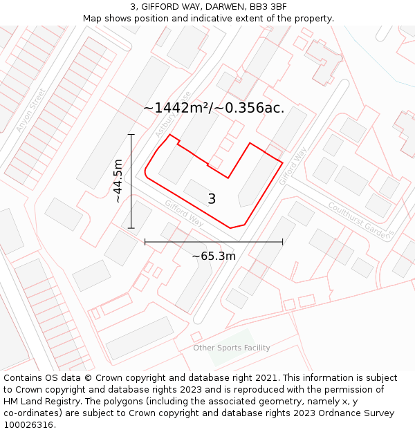 3, GIFFORD WAY, DARWEN, BB3 3BF: Plot and title map