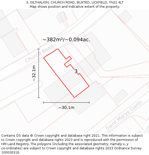 3, GILTHALION, CHURCH ROAD, BUXTED, UCKFIELD, TN22 4LT: Plot and title map