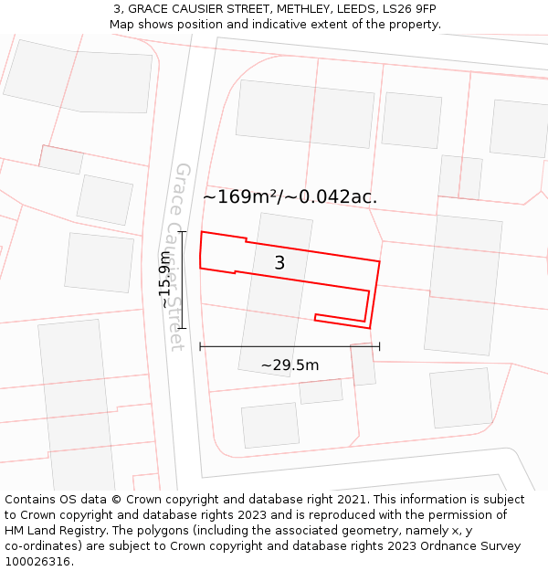 3, GRACE CAUSIER STREET, METHLEY, LEEDS, LS26 9FP: Plot and title map