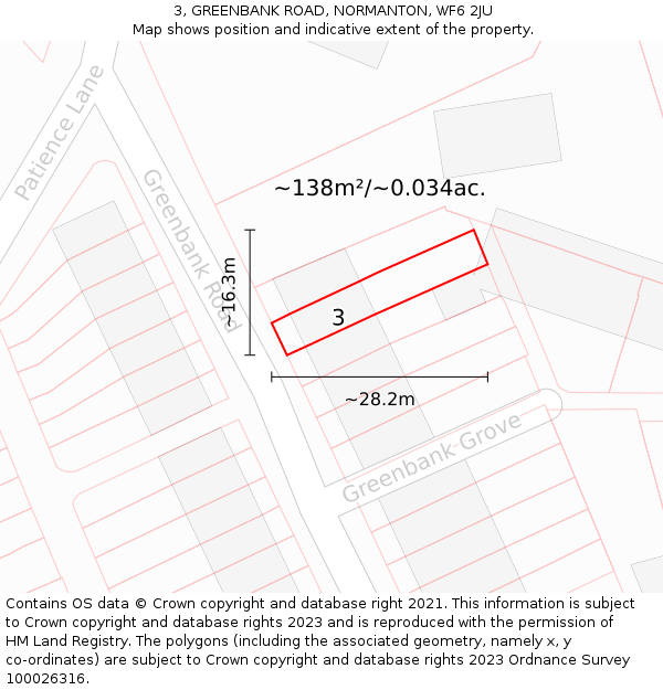 3, GREENBANK ROAD, NORMANTON, WF6 2JU: Plot and title map
