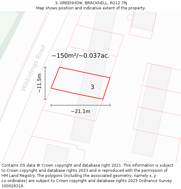 3, GREENHOW, BRACKNELL, RG12 7RJ: Plot and title map