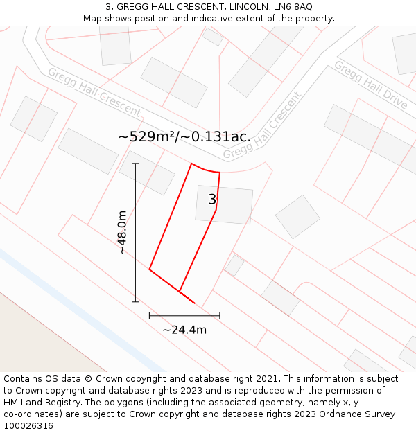 3, GREGG HALL CRESCENT, LINCOLN, LN6 8AQ: Plot and title map