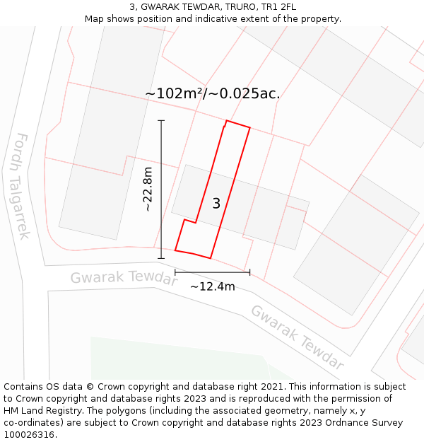 3, GWARAK TEWDAR, TRURO, TR1 2FL: Plot and title map