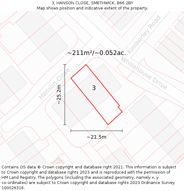 3, HANSON CLOSE, SMETHWICK, B66 2BY: Plot and title map