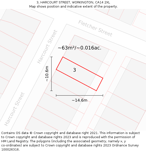 3, HARCOURT STREET, WORKINGTON, CA14 2XL: Plot and title map