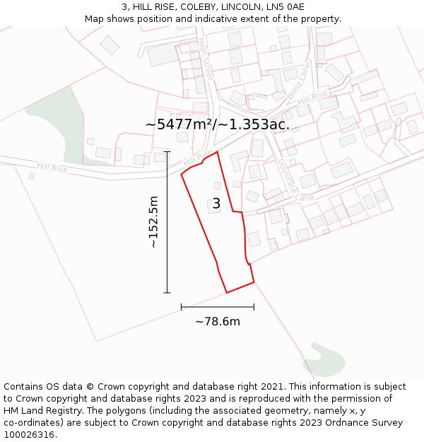 3, HILL RISE, COLEBY, LINCOLN, LN5 0AE: Plot and title map