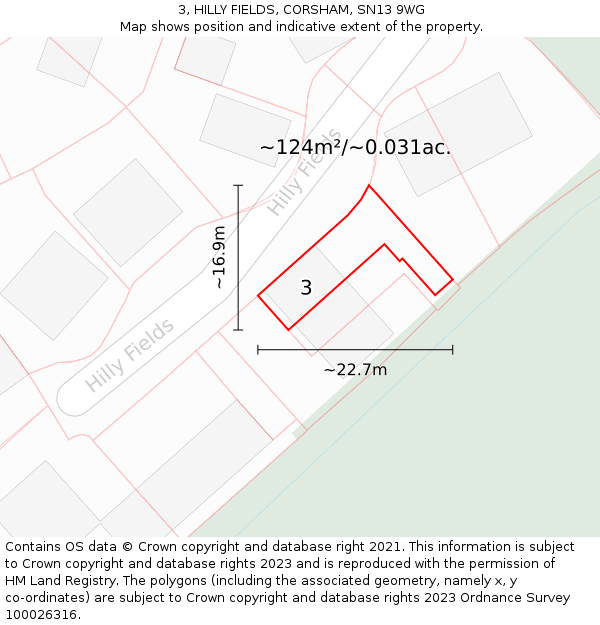 3, HILLY FIELDS, CORSHAM, SN13 9WG: Plot and title map