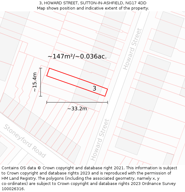 3, HOWARD STREET, SUTTON-IN-ASHFIELD, NG17 4DD: Plot and title map