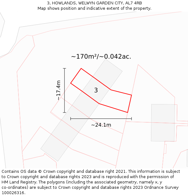 3, HOWLANDS, WELWYN GARDEN CITY, AL7 4RB: Plot and title map
