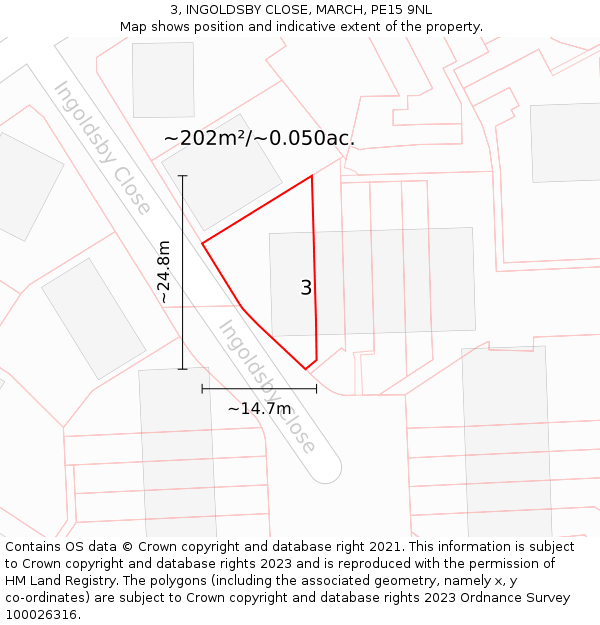 3, INGOLDSBY CLOSE, MARCH, PE15 9NL: Plot and title map