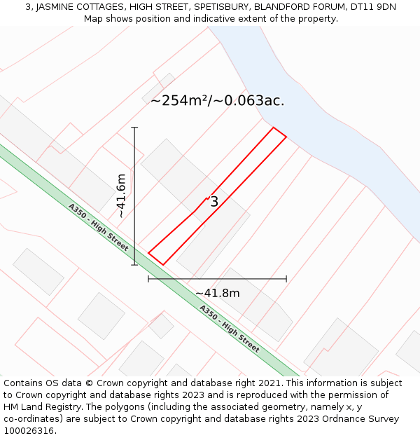 3, JASMINE COTTAGES, HIGH STREET, SPETISBURY, BLANDFORD FORUM, DT11 9DN: Plot and title map