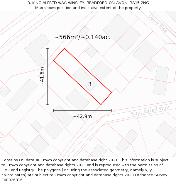3, KING ALFRED WAY, WINSLEY, BRADFORD-ON-AVON, BA15 2NG: Plot and title map