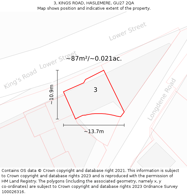 3, KINGS ROAD, HASLEMERE, GU27 2QA: Plot and title map