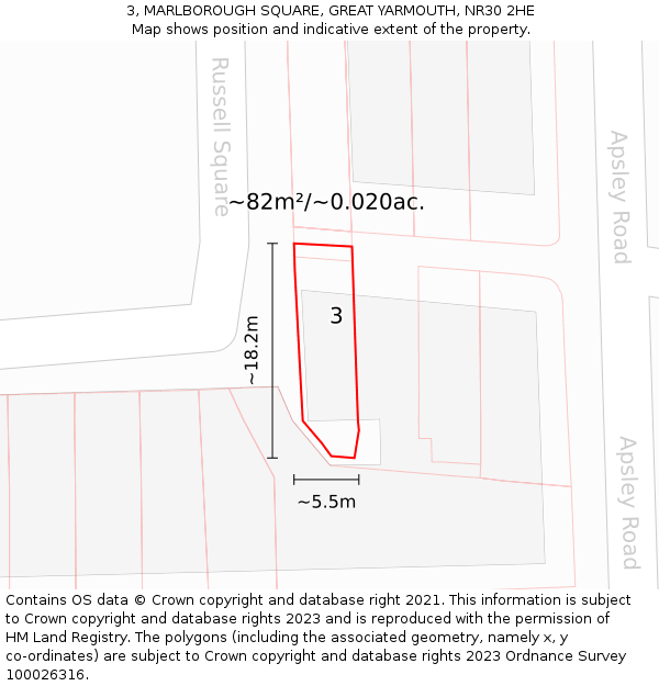 3, MARLBOROUGH SQUARE, GREAT YARMOUTH, NR30 2HE: Plot and title map