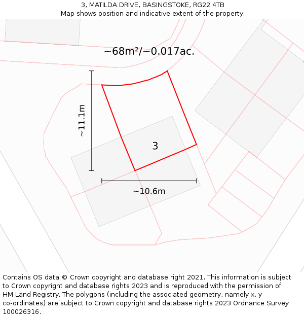 3, MATILDA DRIVE, BASINGSTOKE, RG22 4TB: Plot and title map