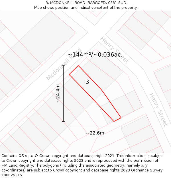 3, MCDONNELL ROAD, BARGOED, CF81 8UD: Plot and title map