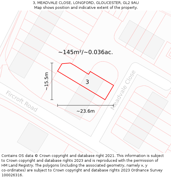 3, MEADVALE CLOSE, LONGFORD, GLOUCESTER, GL2 9AU: Plot and title map