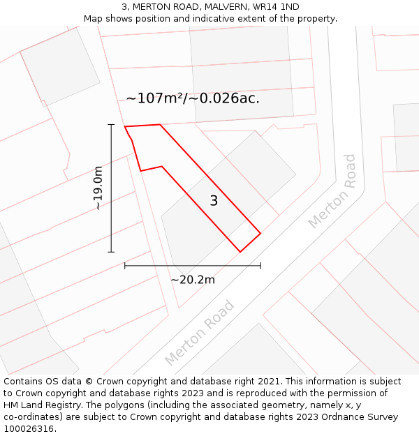 3, MERTON ROAD, MALVERN, WR14 1ND: Plot and title map