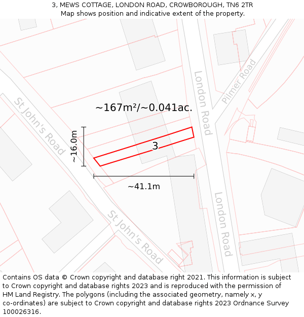 3, MEWS COTTAGE, LONDON ROAD, CROWBOROUGH, TN6 2TR: Plot and title map