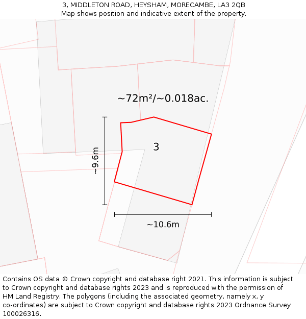 3, MIDDLETON ROAD, HEYSHAM, MORECAMBE, LA3 2QB: Plot and title map