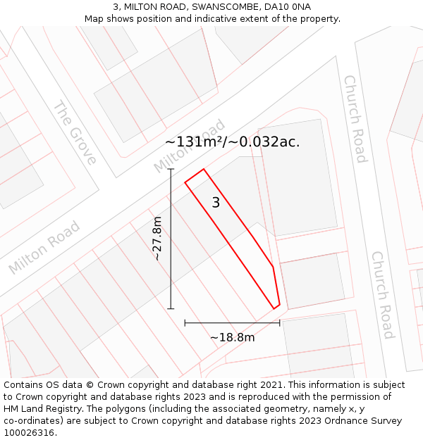 3, MILTON ROAD, SWANSCOMBE, DA10 0NA: Plot and title map