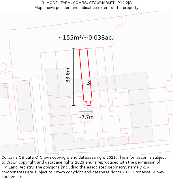 3, MODEL FARM, COMBS, STOWMARKET, IP14 2JG: Plot and title map