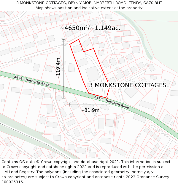 3 MONKSTONE COTTAGES, BRYN Y MOR, NARBERTH ROAD, TENBY, SA70 8HT: Plot and title map