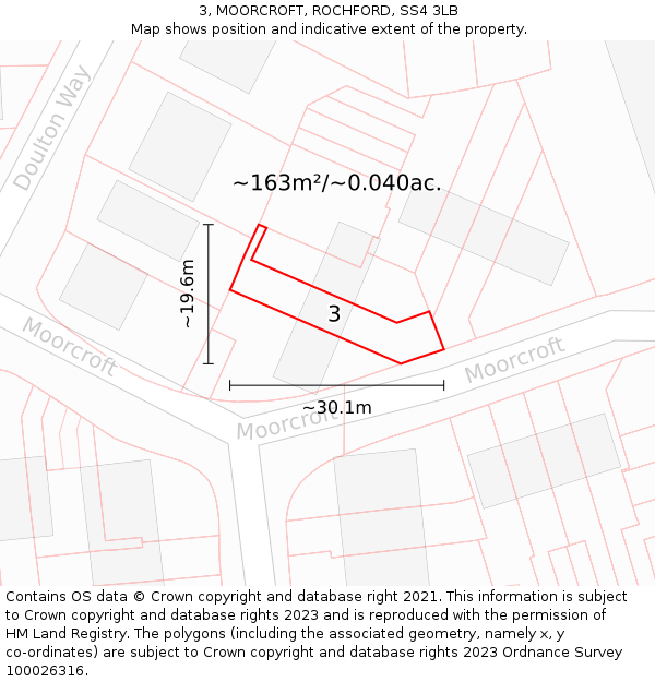 3, MOORCROFT, ROCHFORD, SS4 3LB: Plot and title map