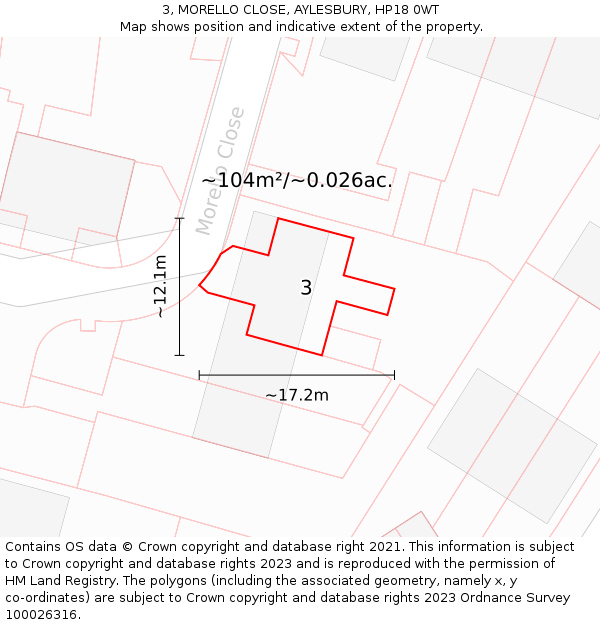 3, MORELLO CLOSE, AYLESBURY, HP18 0WT: Plot and title map