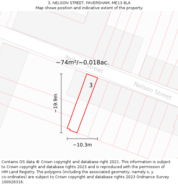 3, NELSON STREET, FAVERSHAM, ME13 8LA: Plot and title map