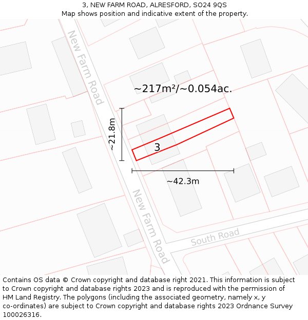 3, NEW FARM ROAD, ALRESFORD, SO24 9QS: Plot and title map
