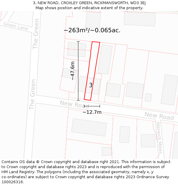 3, NEW ROAD, CROXLEY GREEN, RICKMANSWORTH, WD3 3EJ: Plot and title map