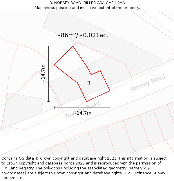 3, NORSEY ROAD, BILLERICAY, CM11 2AA: Plot and title map