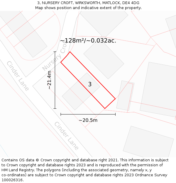 3, NURSERY CROFT, WIRKSWORTH, MATLOCK, DE4 4DG: Plot and title map